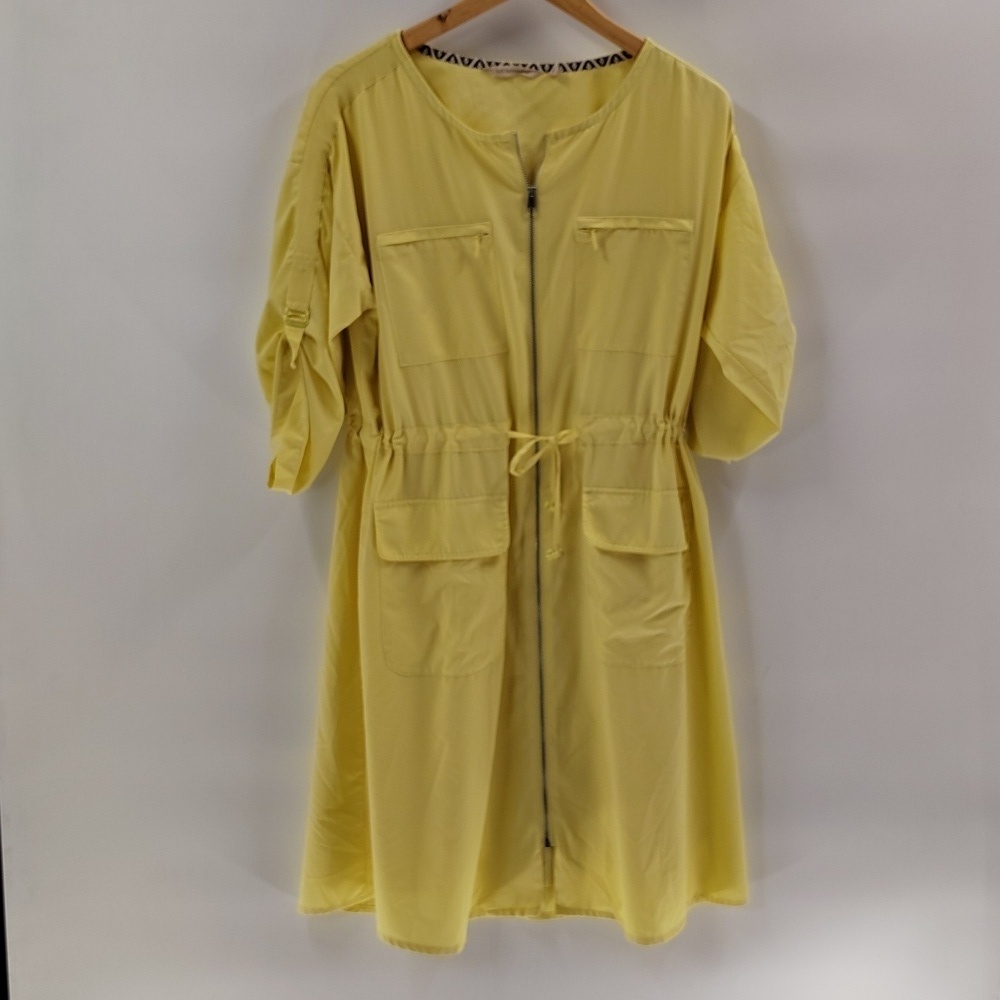 Soft Surroundings Go Lively Traverse Dress Medium Yellow Roll Tab Sleeve